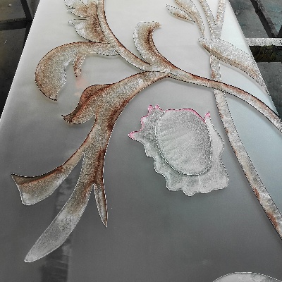 custom sandblasted glass panel for partition design